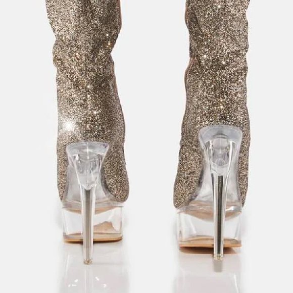 Bulls Silver Glitter Lace Up OTK Platform High Heel Thigh Boot - Picture 15 of 17